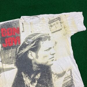 Vintage Bon Jovi Shirt Mens XL White Thrased All Over Print AOP Music USA 90s